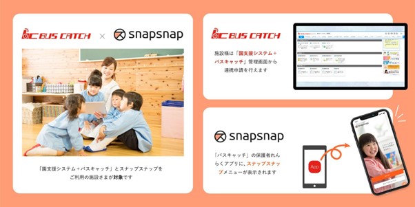 園支援システム＋バスキャッチ」と「スナップスナップ」がシステム連携